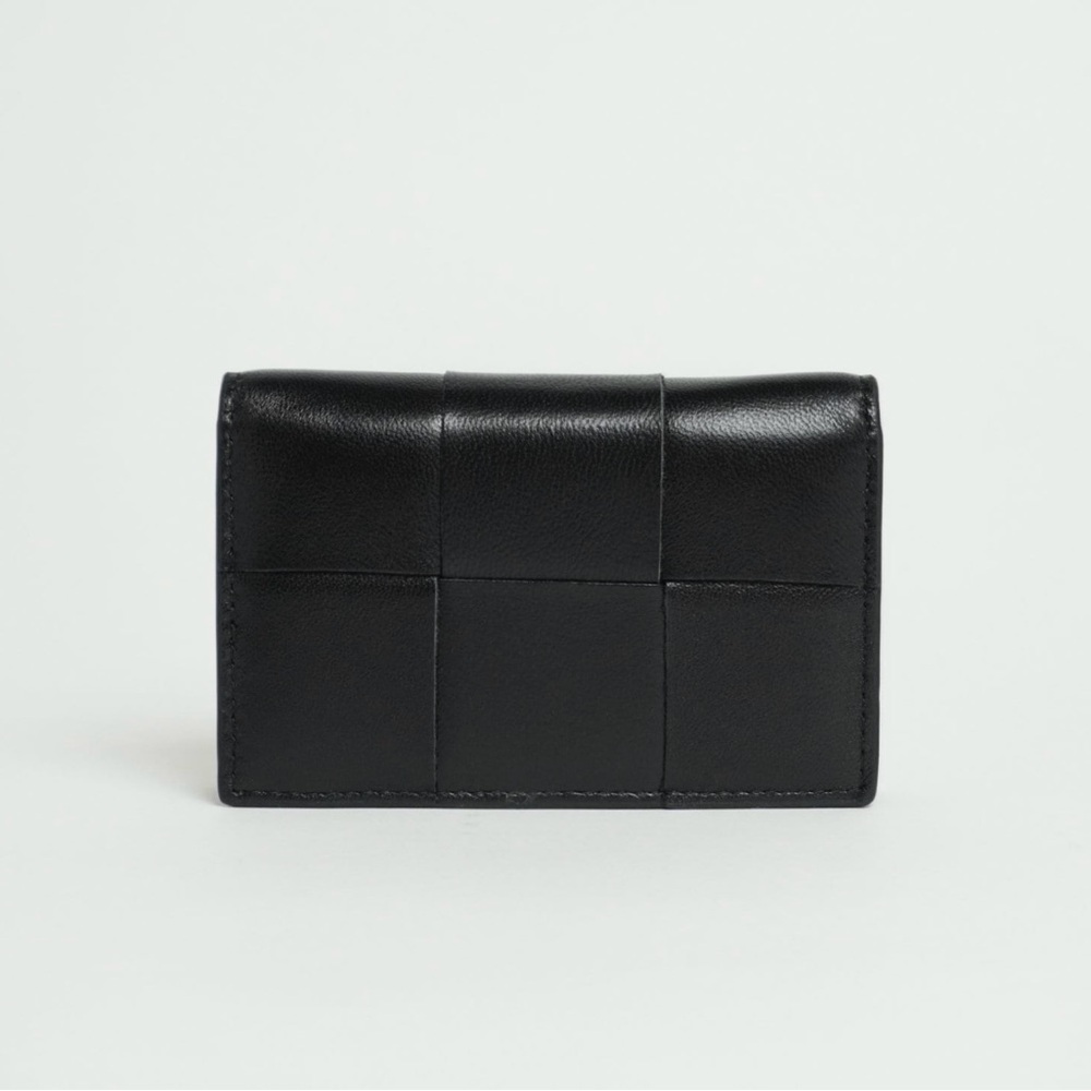 Woven Sheepskin Leather Wallet – Minimalist Card Holder – Black